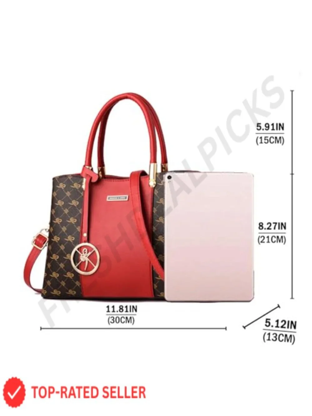 PU Leather Satchel Tote Bag with 7 Pockets Removable Strap